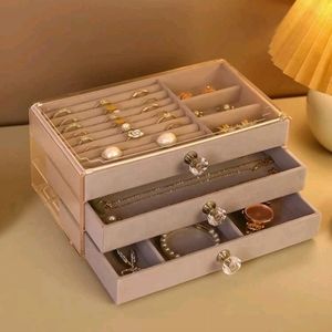1pc Clear Jewelry Storage Box, 3 Layer Grey PS Jewelry Organizer For Home